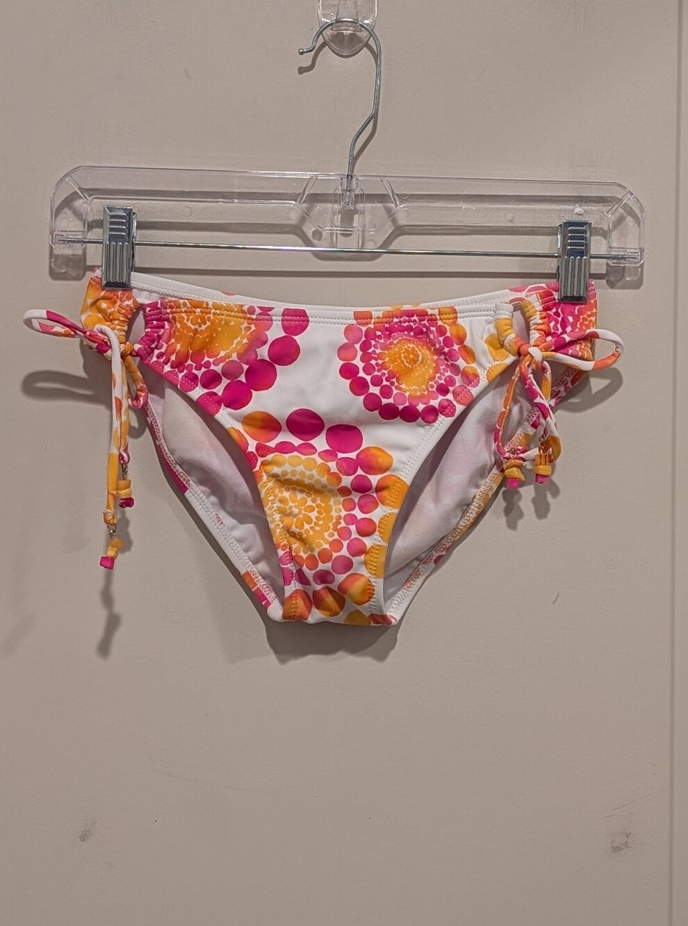 Roxy White Pink Orange Floral Dot Tie-Side Bikini Bottoms